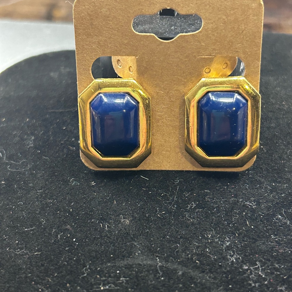 Gold and Blue Geometric Earrings